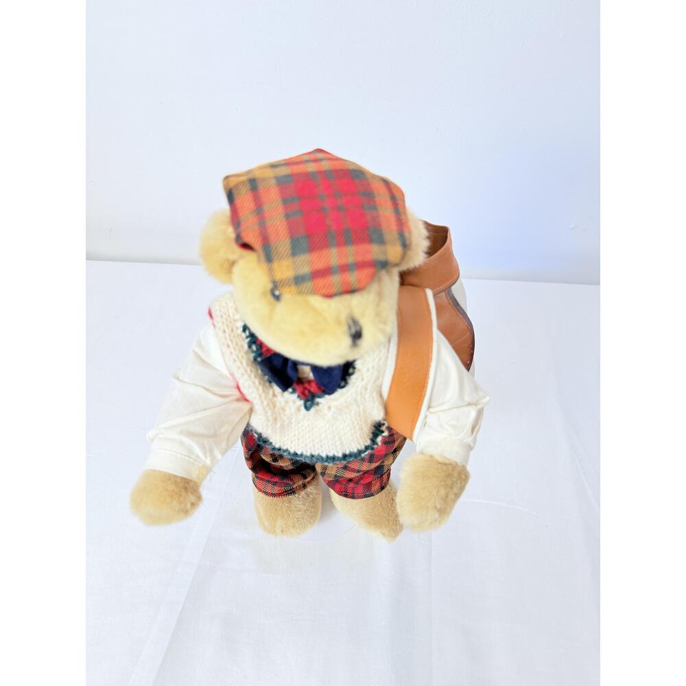 Brown Bear Golfer Outfit Tartan Cap Plush Toy 100 Polyester - Picture 6 of 10